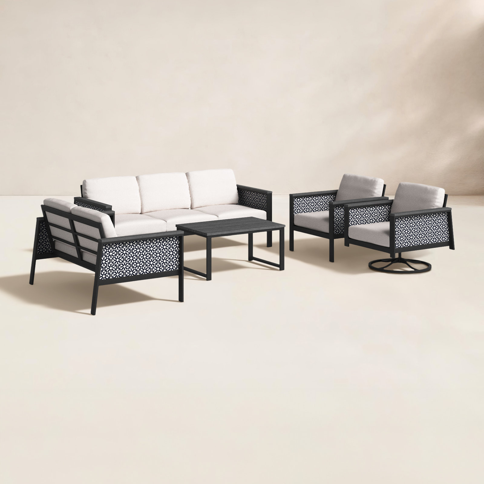 Townsend 7-Person Patio Seating Group, Canvas White/Lux Indigo Fabric