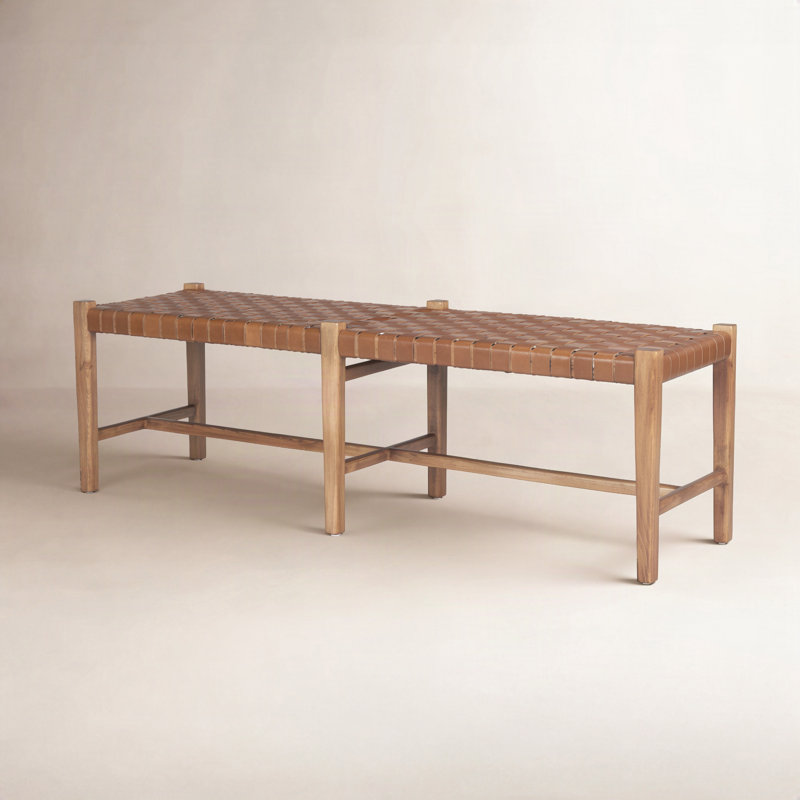 Welham Ursulina Solid Wood Woven Leather Bench, Brown