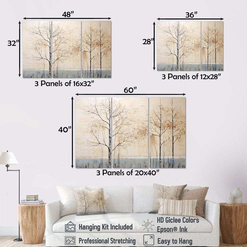 Harmonous Beige Tree Art IV - Ensemble d'art mural en toile sur arbre, Toile tendue, H 28 po x l 36 po x P 1 po