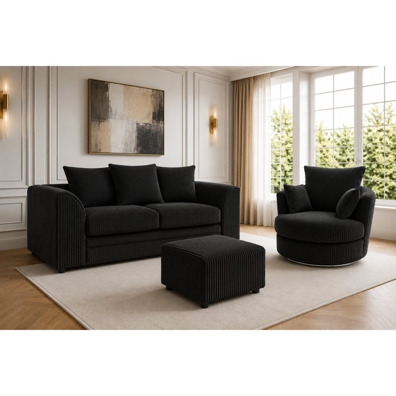 2 Seater Corduroy Sofa, Black