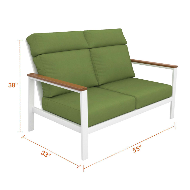 Causeuse d'extérieur en métal avec coussin Sunbrella Townsend, Coriandre Spectrum, Brun
