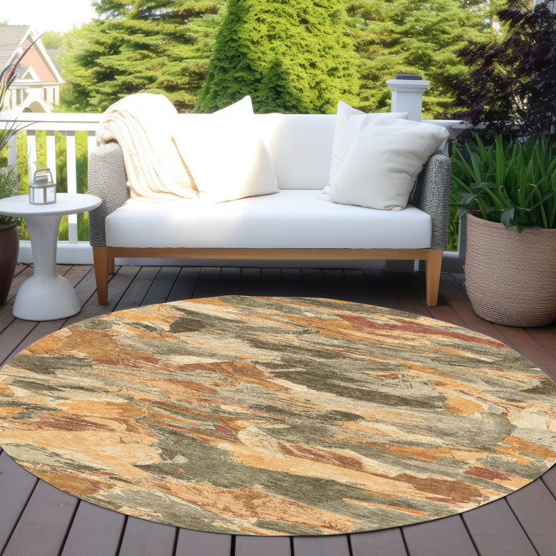 Machine Washable Indoor/Outdoor Christain ACN1345 Copper Rug, Round 8'