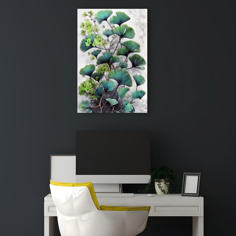 «Vibrant Ginkgo Branches», art floral abstrait, plante grasse, H 18 po x l 12 po