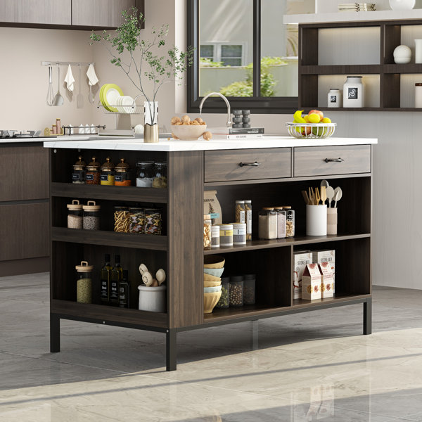 Kitchen Island with Solid + Manufactured Wood Top