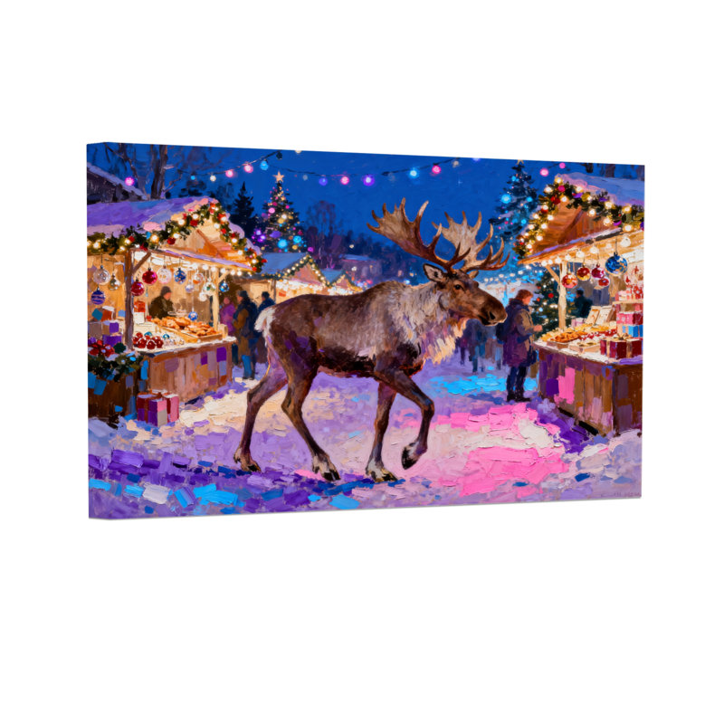 Orignal de Noël marché de Noël couleurs de lumières de nuit, H 12 po x l 18 po