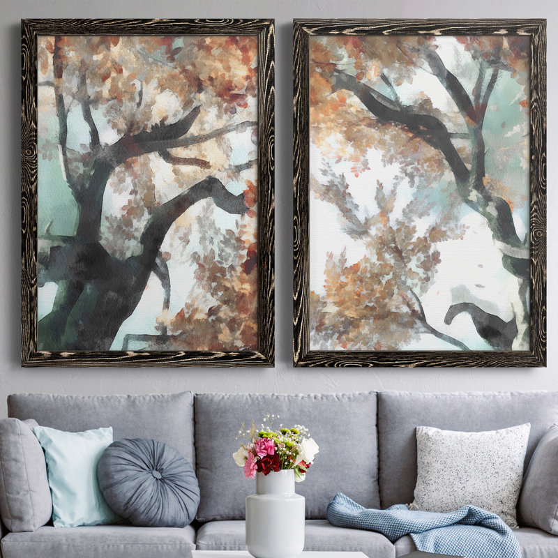 Fall Tree I - ensemble de 2 peintures encadrées, Toile encadrée noire, H 43,5 po x l 31,5 po x P 1 po