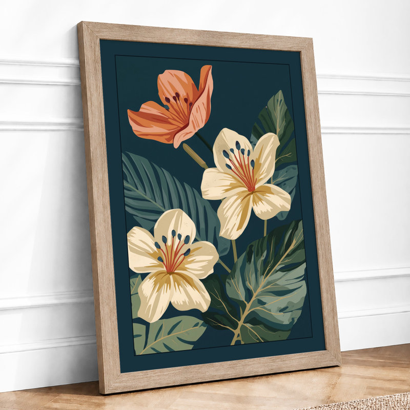 Flowers and Leaves Botanical - Framed Print, A1 - 84.1 x 59.4 cm, Oak