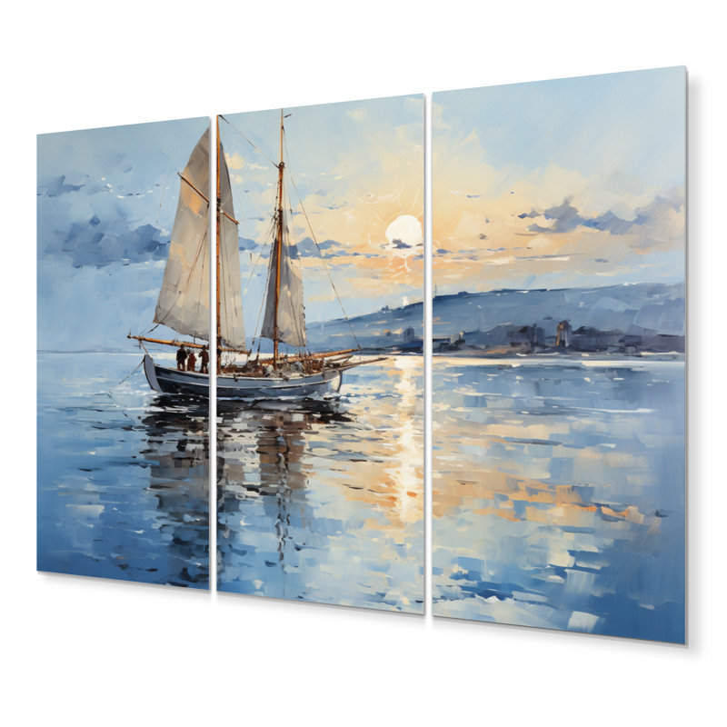 «Boat Sailing Reflections I», impression sur métal sans cadre 3 pièces