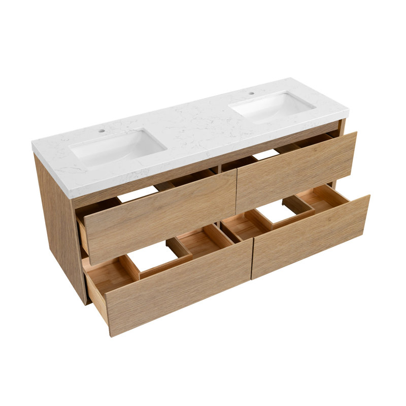 Meuble-lavabo mural double avec comptoir et lavabos, 60"