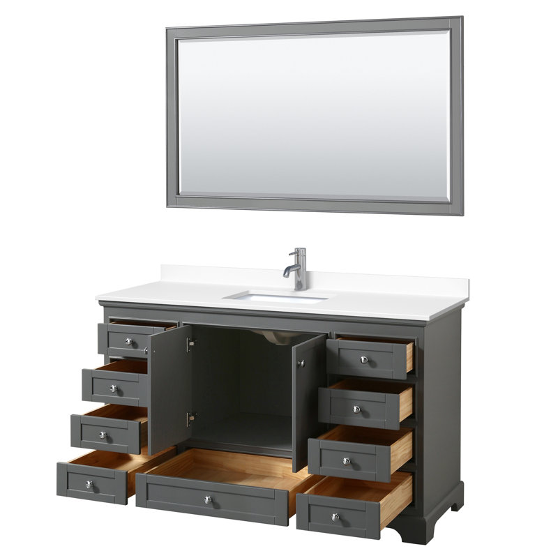 Deborah 60'' Single Bathroom Vanity with Marble Top, Dark Gray/Polished Chrome, White Cultured Marble