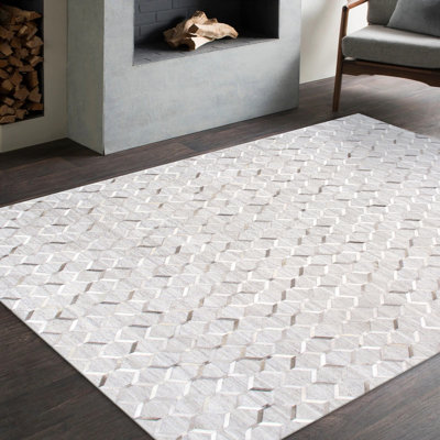 Geometric Hand-Loomed Silk Silver/White/Black Area Rug