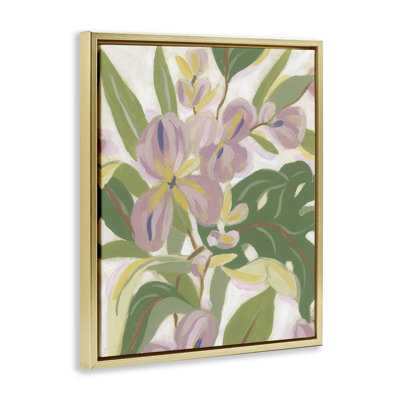 «Pale Trillium & Leaves», art mural encadré flottant doré par June Erica Vess