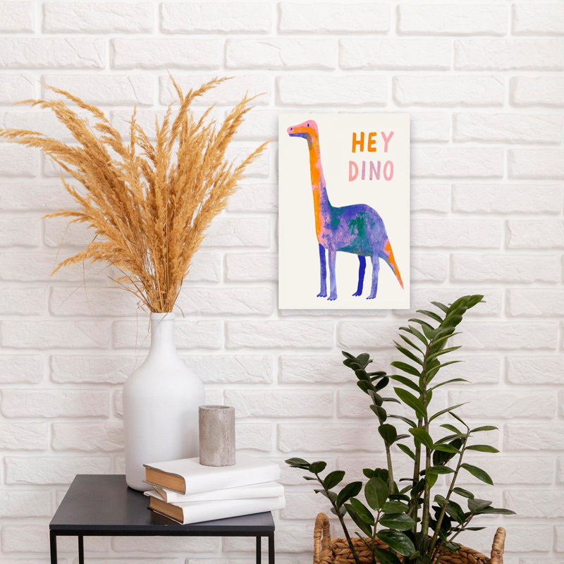 Friendly Colorful Dino Abstract Colorful Modern Animal Wall Art Print 1 Piece Wrapped Canvas Wall Art, 45.72cm H x 30.48cm W