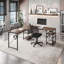 Bureau industriel en L avec tablettes de rangement, polyvalent et peu encombrant pour les espaces de travail modernes