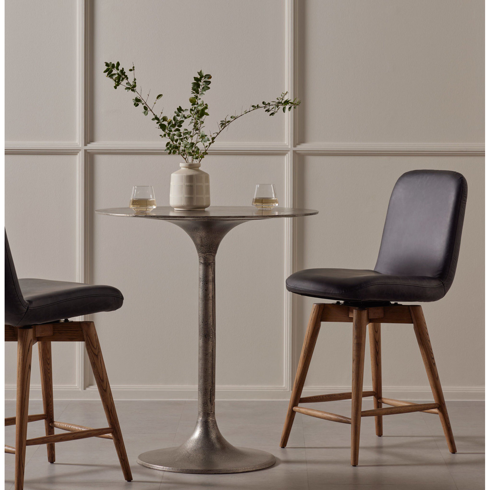Roksana Bar Height Pedestal Dining Table, Raw Antique Nickel, Counter Height ( 36" Height)