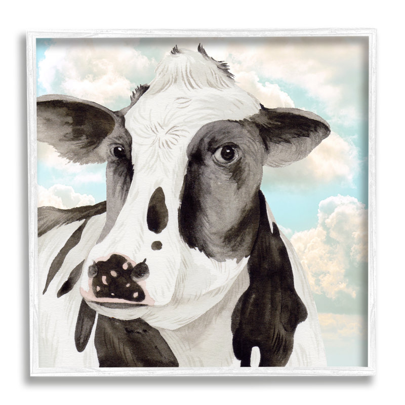 Vache et ciel nuageux par Melissa Wang, Giclée encadrée blanc bord de mer, H 17 po x l 17 po x P 1,5 po