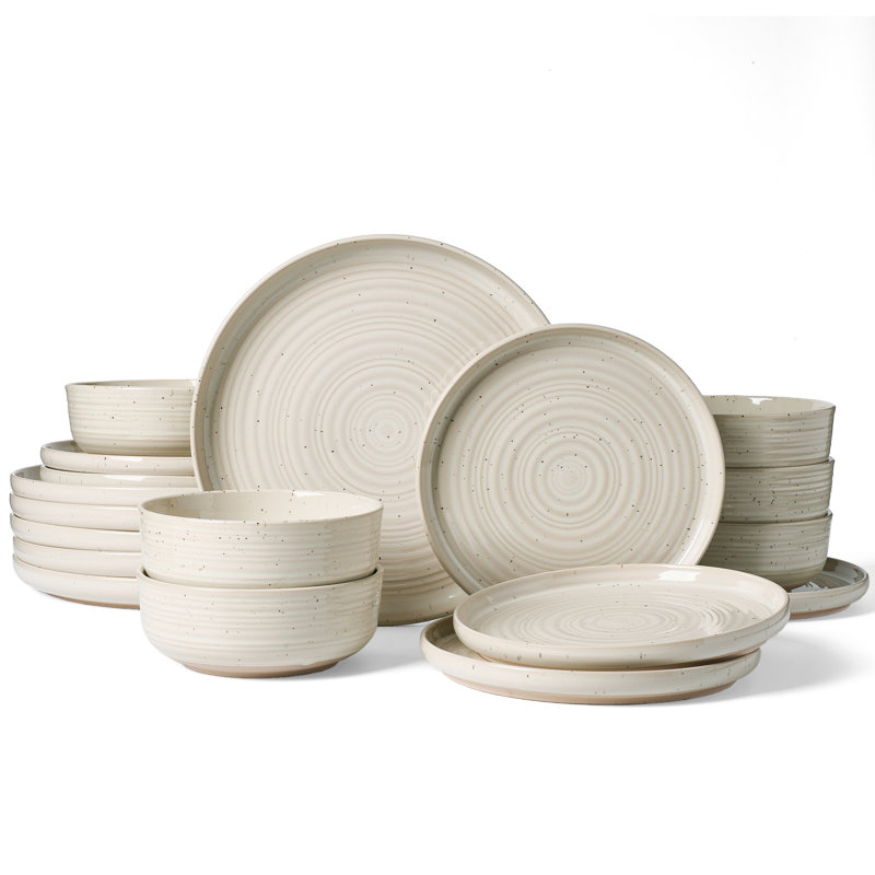 Stoneware Dinnerware Set Piece - Service for 6, Cream (Flared Rim)