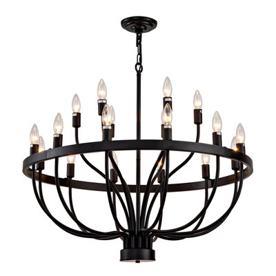 Lustre noir industriel de style lustre rustique rétro à 18 lumières de style lustre noir pour salle à manger, îlot de cuisine, salon, E12