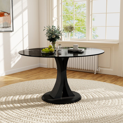 Round Tempered Glass Pedestal Dining Table