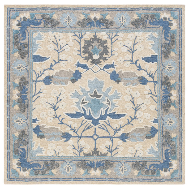 Earthly Treasures Hand Tufted Wool;Cotton;Viscose Floral Indoor Rug, Square 6'