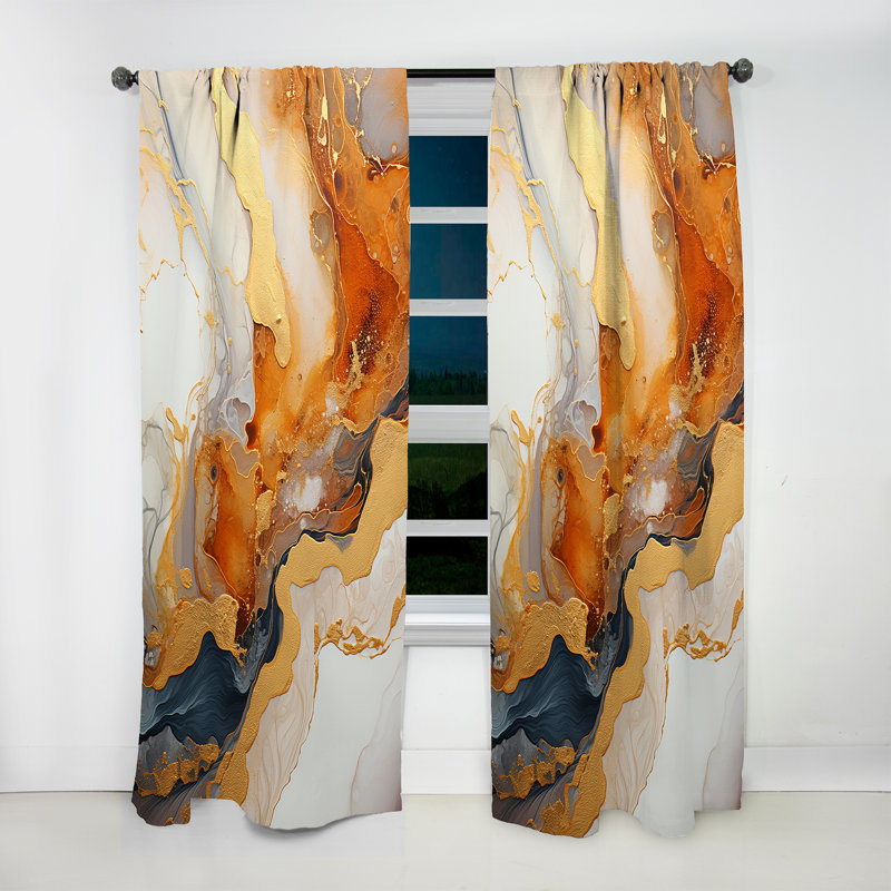 Hartlyn Gold And White Geode Lava I - Traditional Curtain - Velvet Room Darkening - 1 panel, 52" W x 120" L