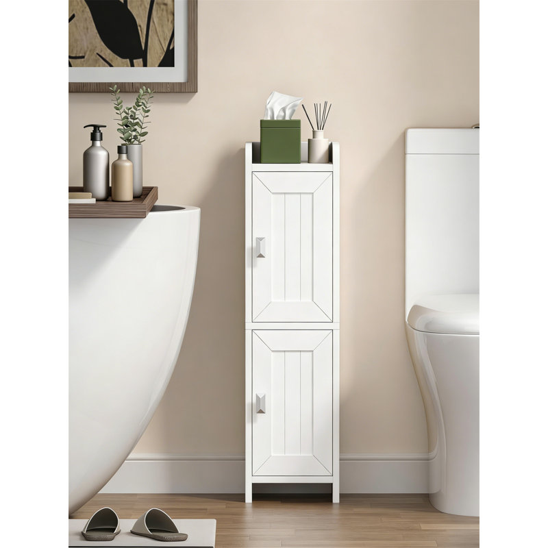 White Corner Toilet Paper Storage Cabinet With Adjustable Shelves