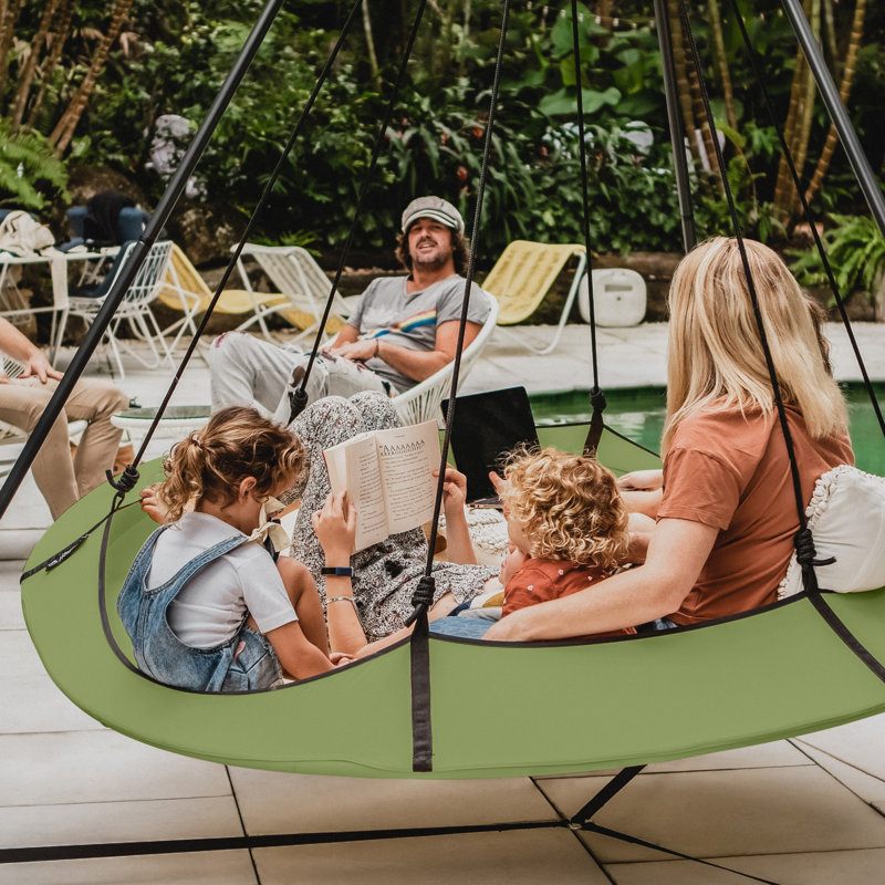 Sage Green Olefin Fabric Double Hammock with Powder-Coated Steel Stand