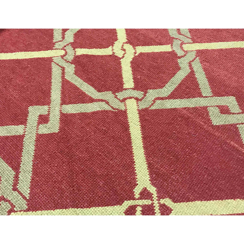 Tapis rouge et or de haute qualité noué à la main, Rectangle 5 pi 10 po x 8 pi 10 po