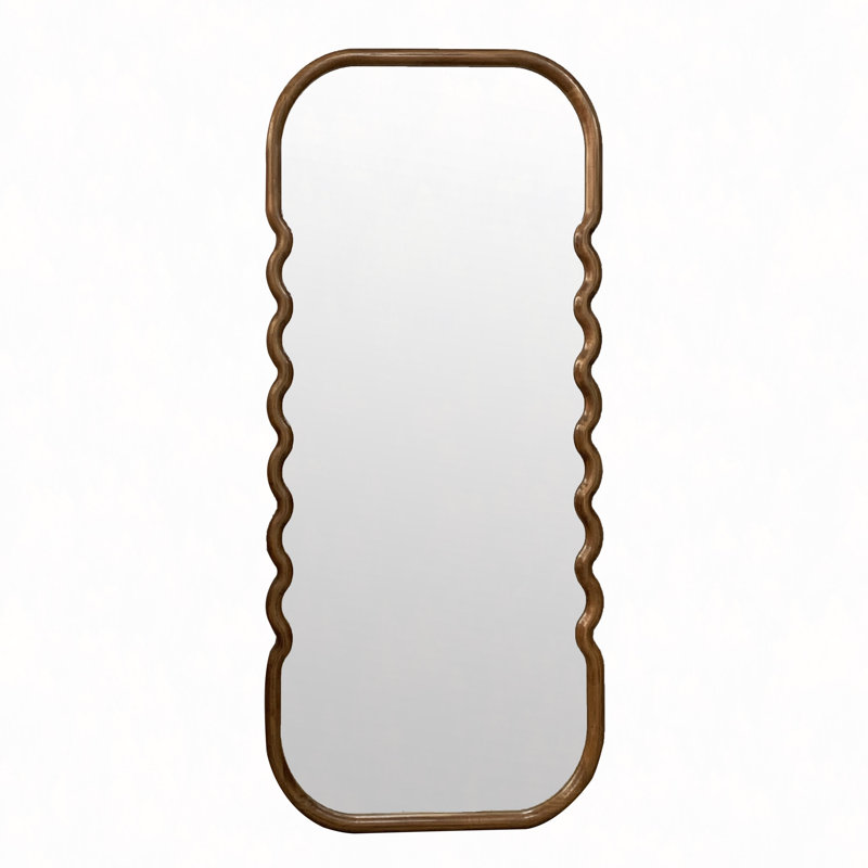 31.4X1.4X74" Wooden Floor Mirror With Unique Brown Frame