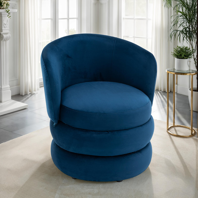 Upholstered Swivel Barrel Chair, Blue Velvet
