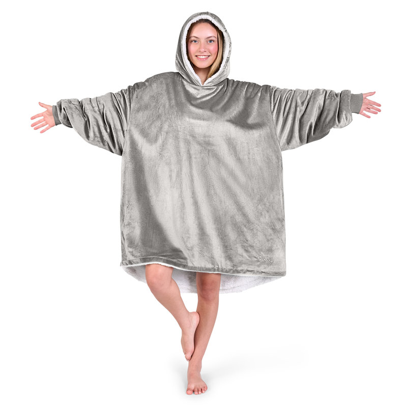 Couverture en sherpa à capuche portable, Gris clair, Adulte