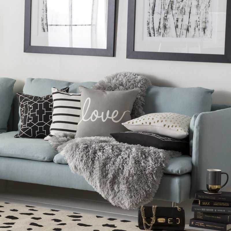 Manylath Square Cotton Pillow Cover, Gray/White