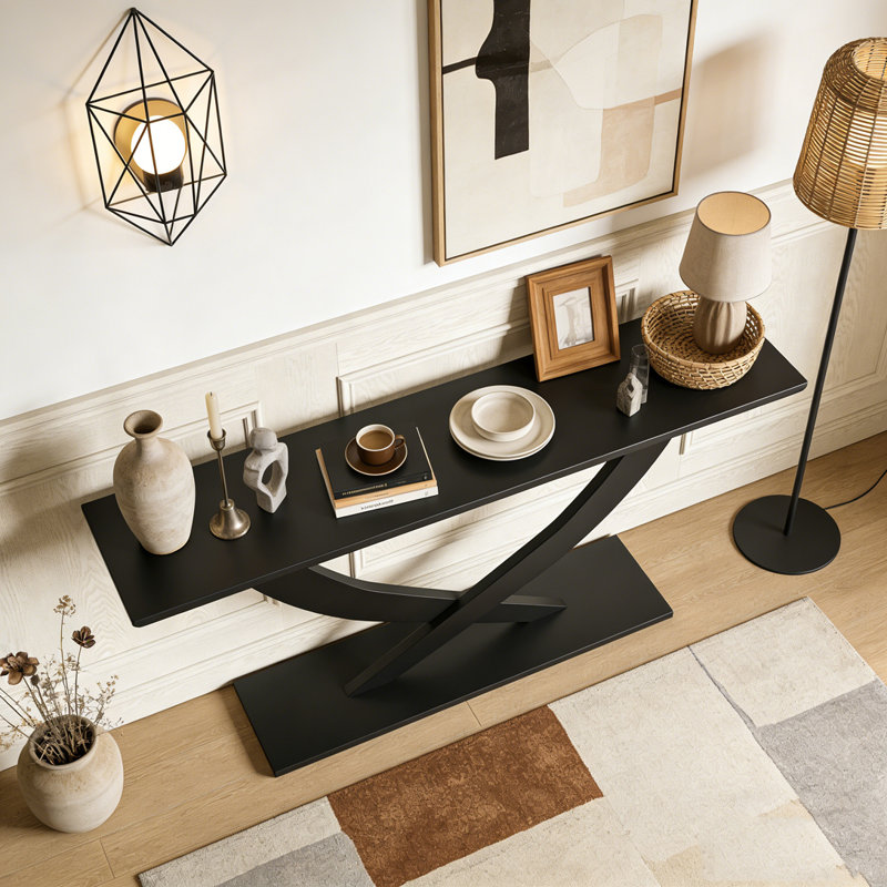 57'' Modern Rustic Console Table, Black