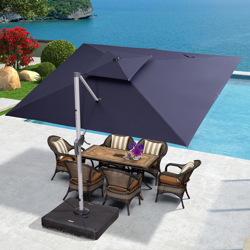 Bohao 3.6m x 3m Rectangular Cantilever Parasol With Base, Navy Blue