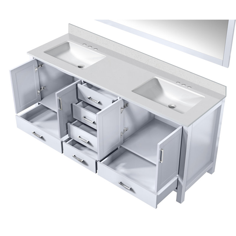 Jacques 72 in. W x 22 in. D Double Bath Vanity and 70 in. Mirror, White, White Cultured Marble