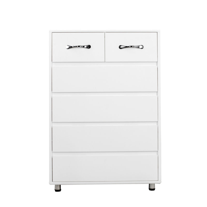 Six drawer side table-Multi Storage Function: White color cabinet with 6 drawers Simple design, White