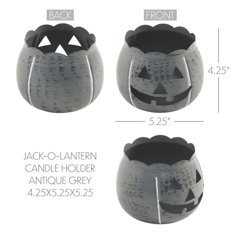 Porte-bougie Jack-O-Lantern, Gris, H 4,25 po x l 5,25 po x P 5,25 po
