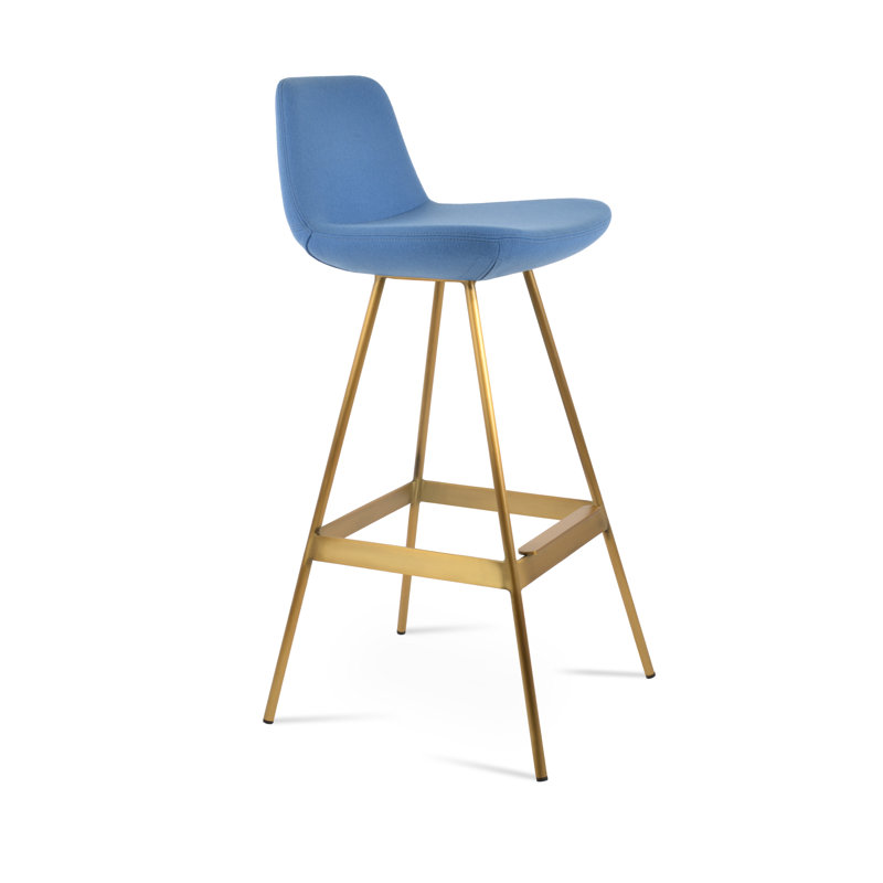 Tabouret Pera Balat, Laine bleu ciel, Laiton, Tabouret de bar (siège d'une hauteur de 29 po)