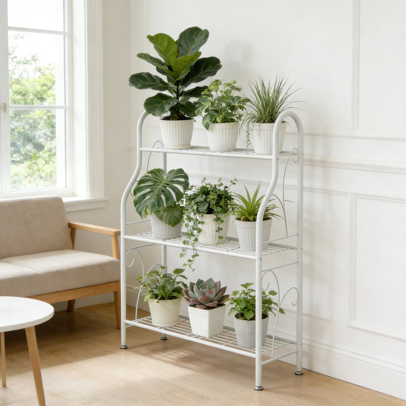 Support pour plante à 3 niveaux en métal pour l'intérieur et l'extérieur, Blanc