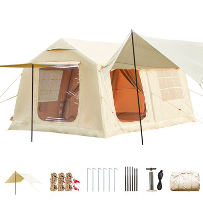 YOLENY Inflatable Camping Tent, 8-10 Person Large Family Glamping Tent with Pump, Easy Setup Blow Up Tent with Stove Jack, Mesh Windows & Extended Canopy, Waterproof Windproof Outdoor Shelter