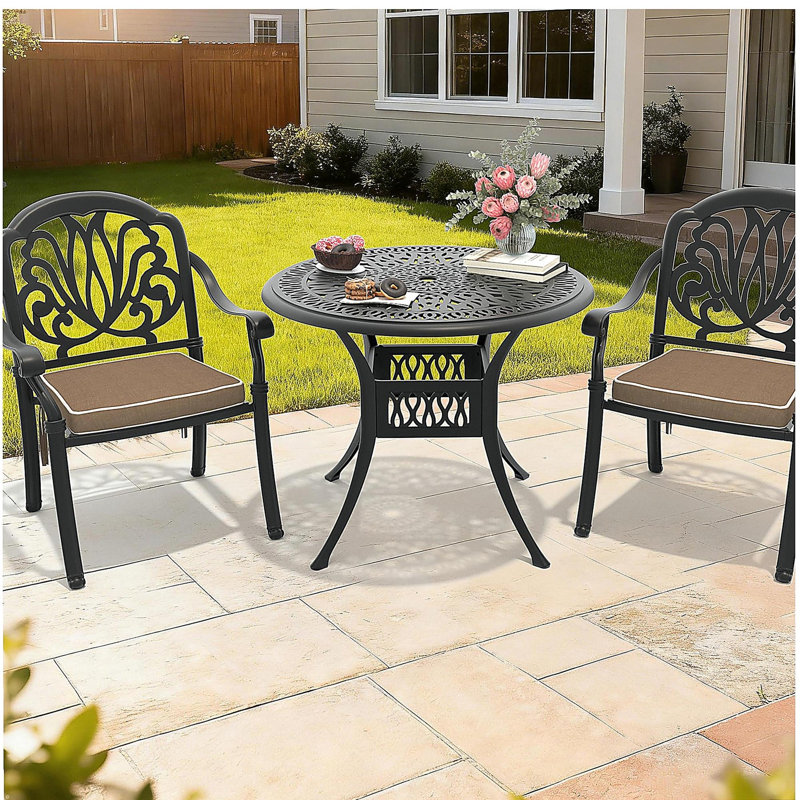 Ensemble de 3 meubles de patio en aluminium coulé avec coussins bruns