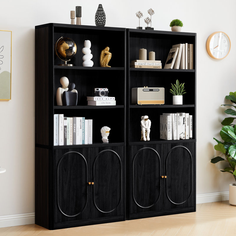 70'' H Standard Bookcase With Storage Cabinet, Black