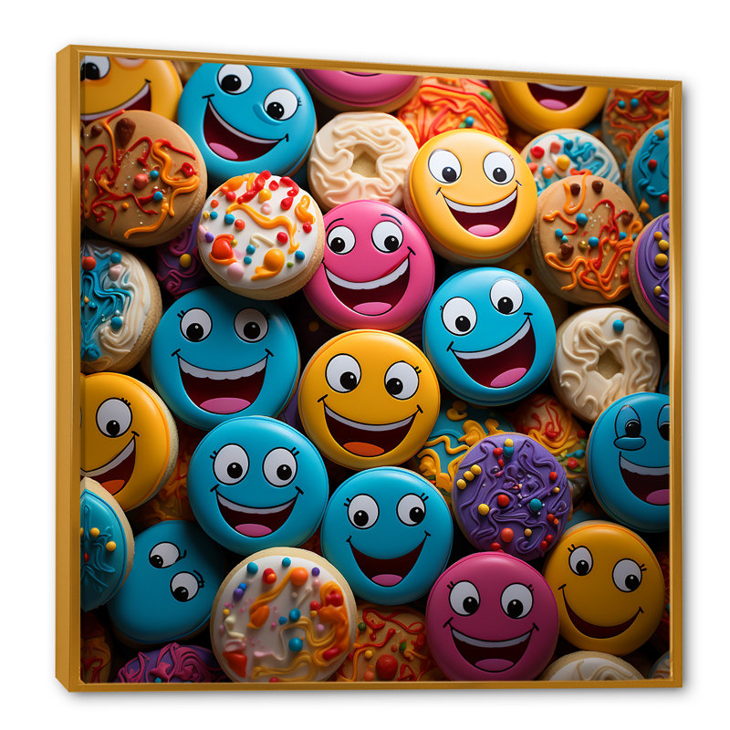 " Chuckling Cookie Characters ", 16" H x 16" W x 1" D, Gold Floater Framed