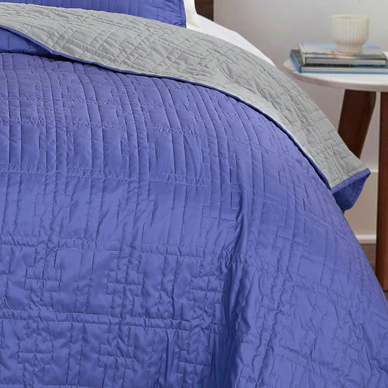 Polyester Coverlet, King Coverlet/Bedspread + 2 King Shams, Royal Blue/Grey