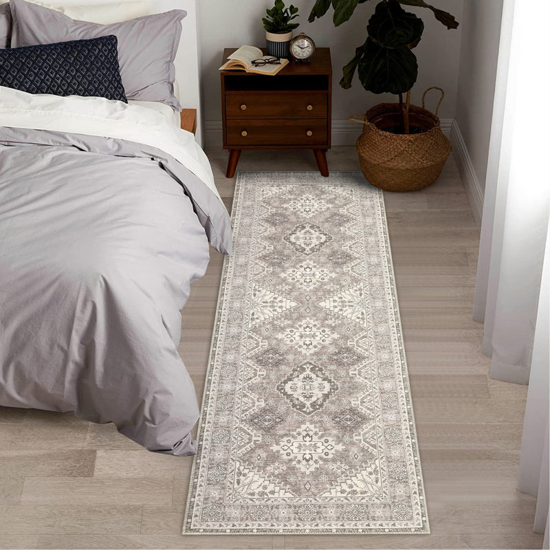 Machine Washable Rugs Vintage Non-Slip Low Pile Rubber Backing Area Rug for Living Room Bedroom Kitchen Dining Room Dorm and Bedside Decor