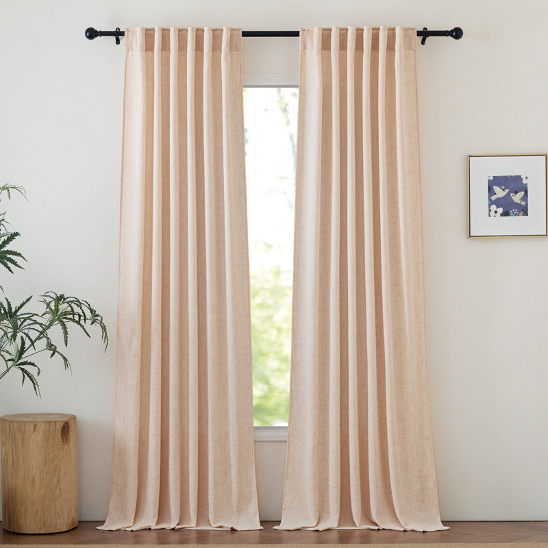 Faux Linen Blend Curtains Rod Pocket & Back tab Semi Sheer Window Treatments Privacy with Light Filtering for Living Room, 2 Panels