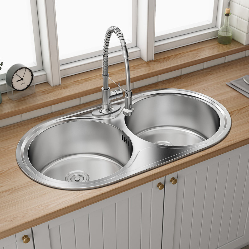 Belfry Kitchen Shaunna 450mm W Double Bowl Stainless Steel Drop-In Kitchen Sink with 1 Faucet Hole