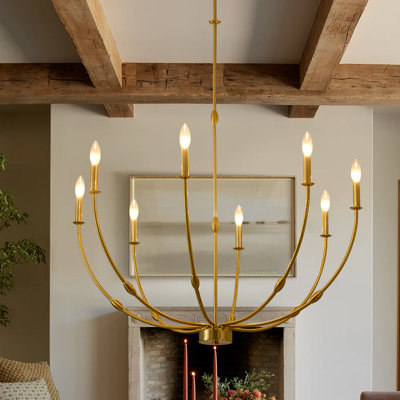 Lustre 8 lumières de style campagnard moderne, luminaire suspendu de style bougie dorée, lustre industriel suspendu réglable pour salle à manger, îlot de cuisine, salon, vestibule, vestibule