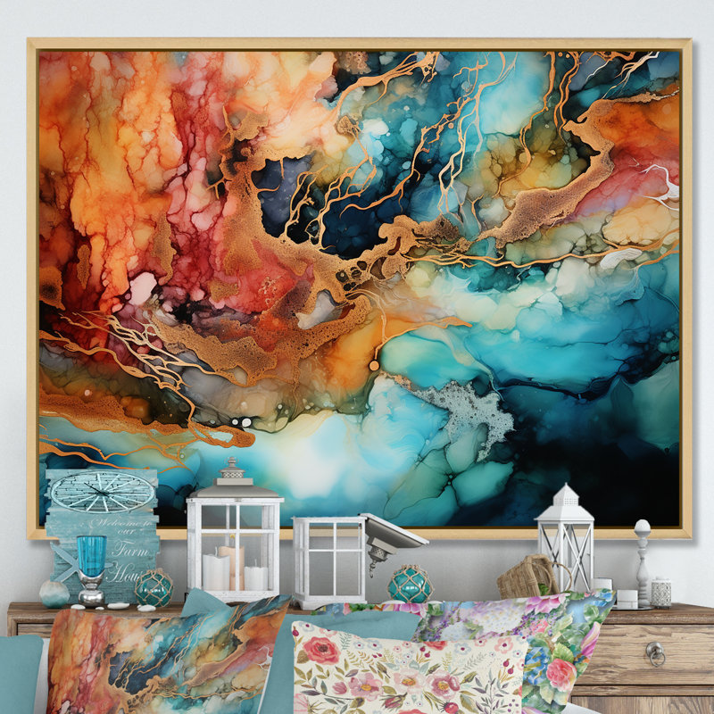 «Dreamscape Lakes Rivers», reproduction d'art à l'encre liquide II - Lacs et rivières, Cadre naturel flottant