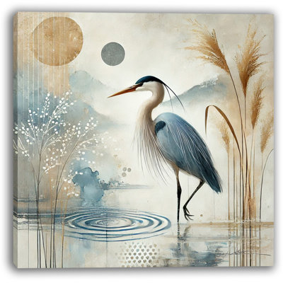 «Tranquil Ripples Blue Heron», impression sur toile